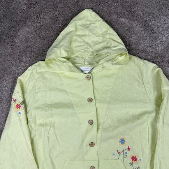 CJ Banks Blouse Linen Hooded Size X 14W Green NWT Floral Embroidered Button Up - Picture 2 of 6